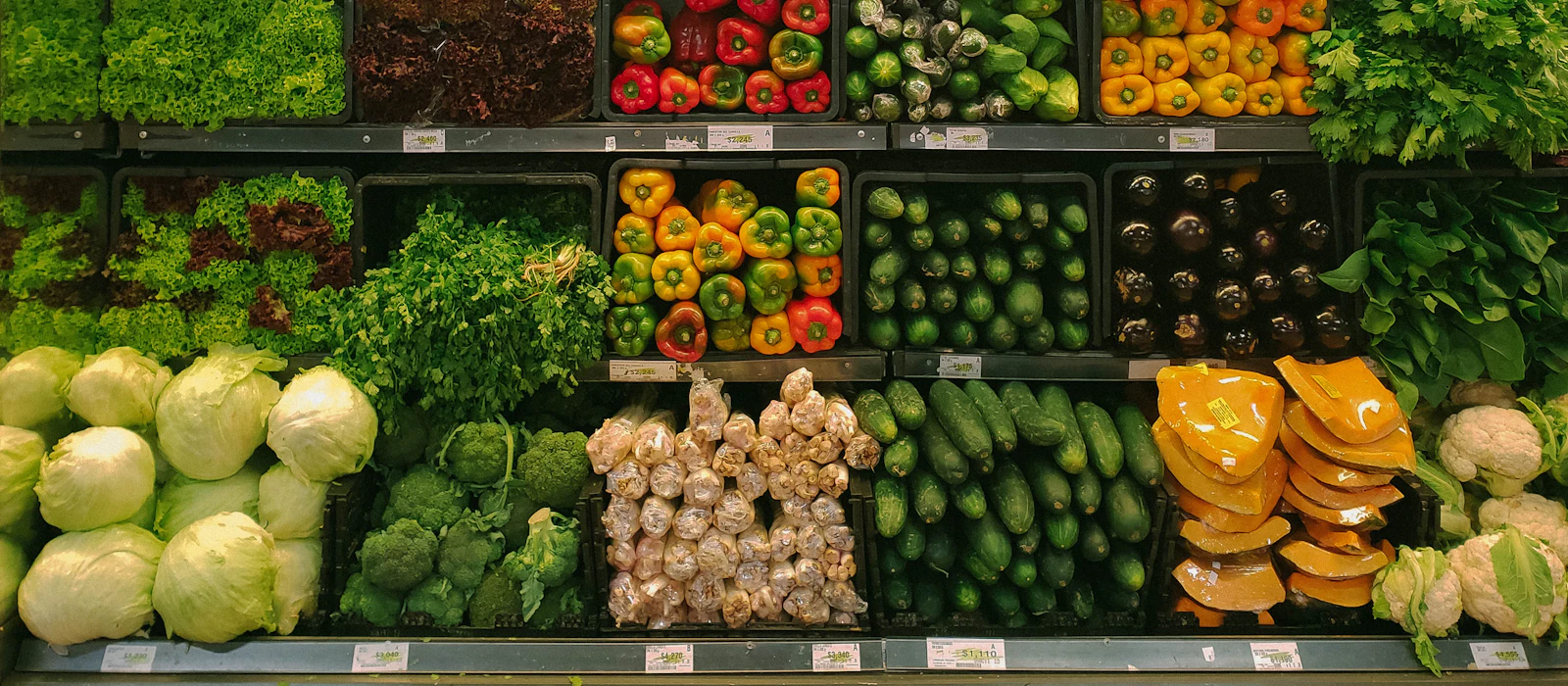 Fresh vegetables on a shop shelf